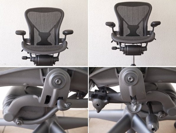 ハーマンミラー HermanMiller アーロンチェアライト Aeron Chair Lite アーム付 Bサイズ ポスチャーフィット クラシックカーボン グラファイトベース ◇