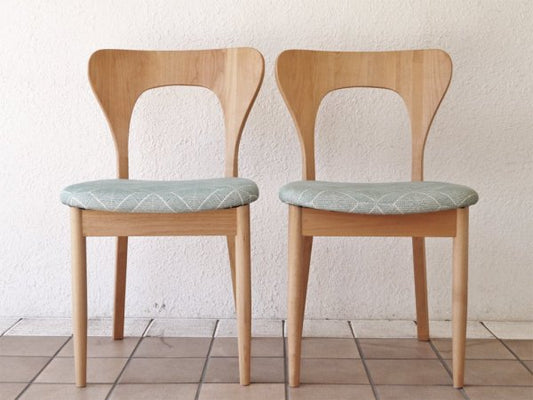 モモナチュラル Momo Natural クローバーチェア CLOVER CHAIR ダイニングチェア DIAM ライトブルー アルダー材 2脚セット 定価￥47,000- ◇