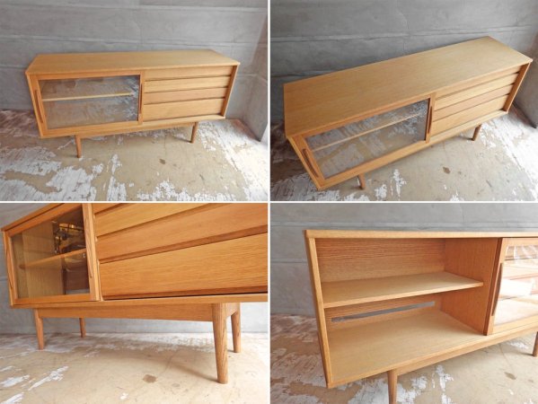 モモナチュラル Momo Natural ヴェント VENT サイドボード SIDEBOARD W150cm オーク材 ハイレッグ ガラス引戸 抽斗4杯 定価86,900円 ♪