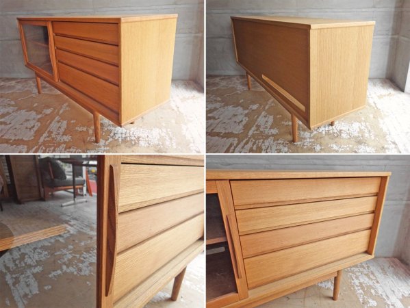 モモナチュラル Momo Natural ヴェント VENT サイドボード SIDEBOARD W150cm オーク材 ハイレッグ ガラス引戸 抽斗4杯 定価86,900円 ♪