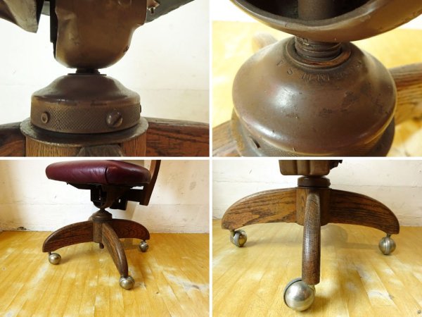 USビンテージ デスクチェア Vintage DESK CHAIR オーク材フレーム ドクターチェア キャスターベース 昇降＆リクライニング ★