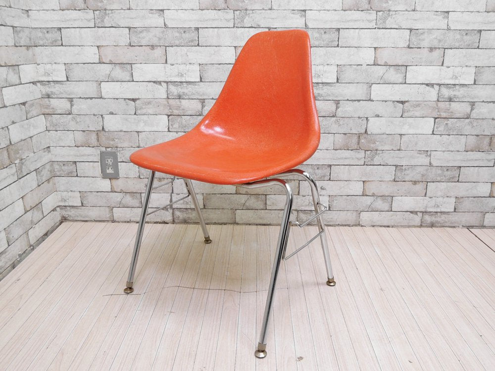 バーク Burke シェルチェア FRP オレンジ スタッキングベース USビンテージ Vintage ミッドセンチュリー アメリカ ●