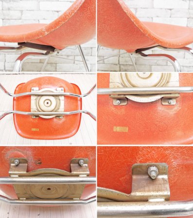 バーク Burke シェルチェア FRP オレンジ スタッキングベース USビンテージ Vintage ミッドセンチュリー アメリカ ●