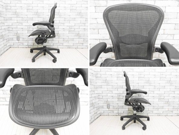 ハーマンミラー Herman Miller アーロンチェア Aeron Chair Bサイズ ランバーサポート クラシックカーボン グラファイトベース デスクチェア 現状品 ●