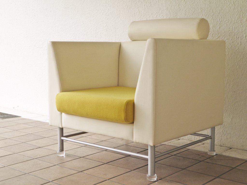 ノル Knoll イーストサイド ソファ Eastside Sofa 一人掛け エットーレ・ソットサス Ettore Sottsass マハラム生地 イエロー メンフィス・グループ ポストモダン ◇