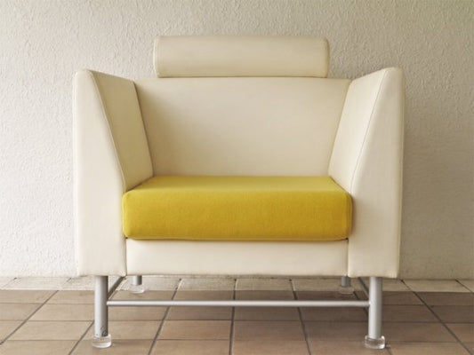 ノル Knoll イーストサイド ソファ Eastside Sofa 一人掛け エットーレ・ソットサス Ettore Sottsass マハラム生地 イエロー メンフィス・グループ ポストモダン ◇