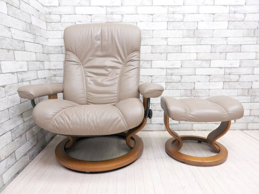 エコーネス EKONES ストレスレスチェア stressless リクライニングチェア & オットマン ベージュ レザー 北欧 ノルウェー ●