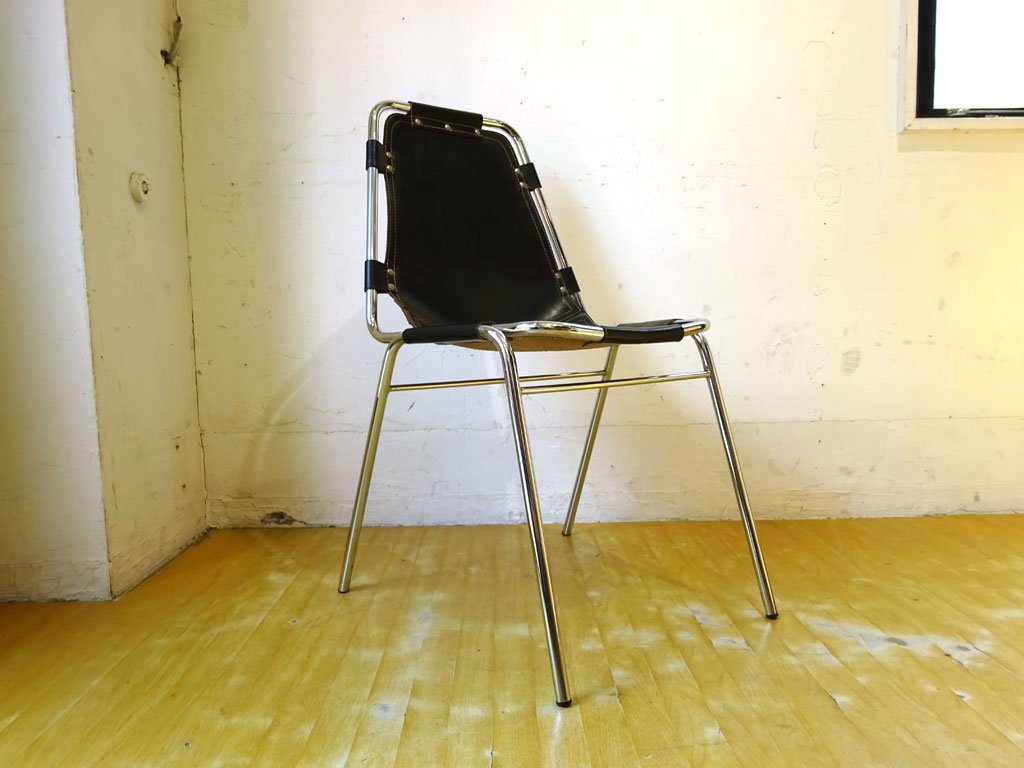 レザルクチェア Les Arcs Chair ダイニングチェア スタッキング ブラックレザー ★