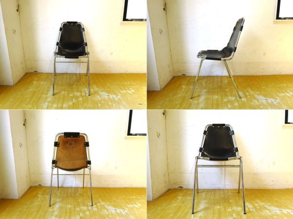 レザルクチェア Les Arcs Chair ダイニングチェア スタッキング ブラックレザー ★
