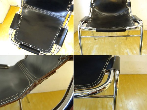 レザルクチェア Les Arcs Chair ダイニングチェア スタッキング ブラックレザー ★