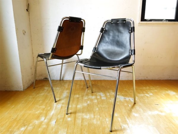 レザルクチェア Les Arcs Chair ダイニングチェア スタッキング ブラックレザー ★