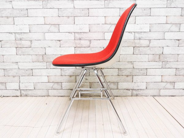 ハーマンミラー Herman Miller ビンテージ サイドシェルチェア スタッキングベース DSS ナローマウント ジラルド生地 Hopsak レッド M.F.S製 イームズ E ●