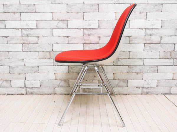 ハーマンミラー Herman Miller ビンテージ サイドシェルチェア スタッキングベース DSS ナローマウント ジラルド生地 Hopsak レッド M.F.S製 イームズ H ●