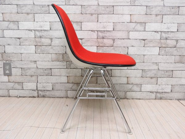 ハーマンミラー Herman Miller ビンテージ サイドシェルチェア スタッキングベース DSS ナローマウント ジラルド生地 Hopsak レッド M.F.S製 イームズ I ●