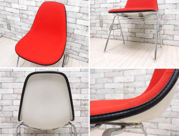 ハーマンミラー Herman Miller ビンテージ サイドシェルチェア スタッキングベース DSS ナローマウント ジラルド生地 Hopsak レッド M.F.S製 イームズ I ●