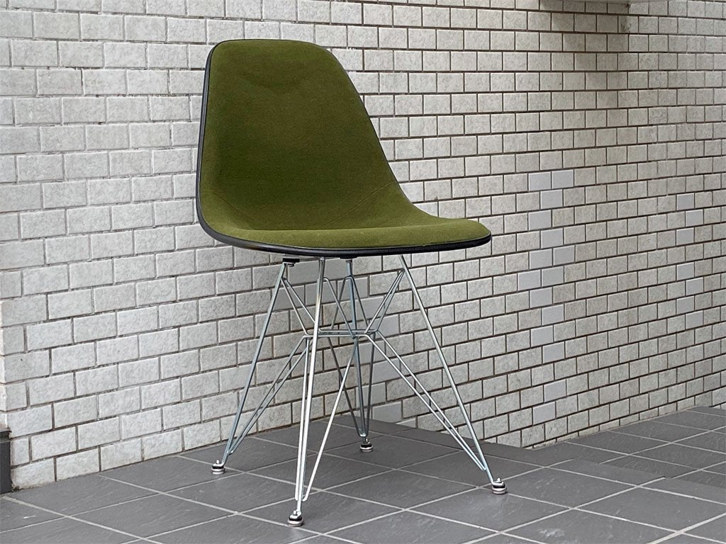 ハーマンミラー Herman Miller サイドシェルチェア ビンテージ FRP エッフェルベース 1stタイプ モスグリーン ファブリック C&R イームズ ■