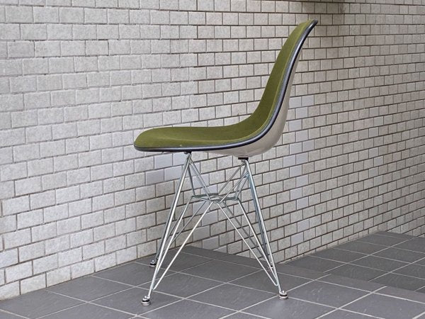 ハーマンミラー Herman Miller サイドシェルチェア ビンテージ FRP エッフェルベース 1stタイプ モスグリーン ファブリック C&R イームズ ■