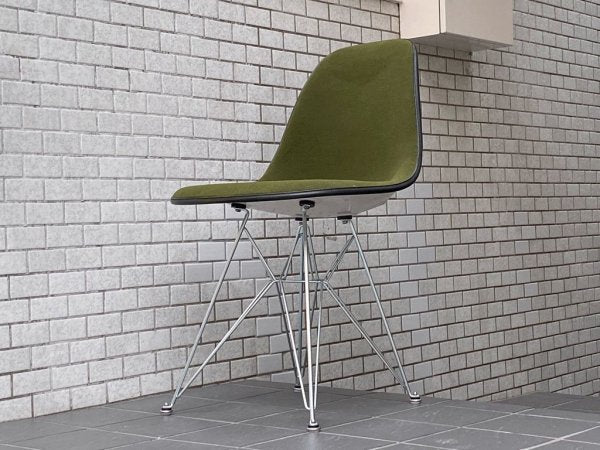 ハーマンミラー Herman Miller サイドシェルチェア ビンテージ FRP エッフェルベース 1stタイプ モスグリーン ファブリック C&R イームズ ■