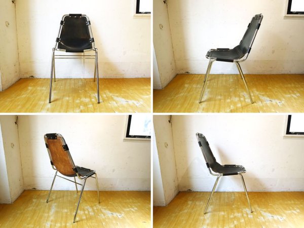 レザルクチェア Les Arcs Chair ダイニングチェア スタッキング ブラックレザー ? ★