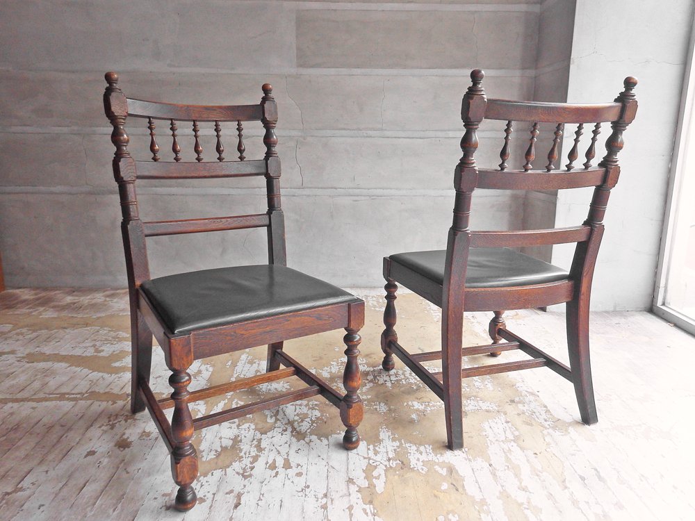 横浜元町 竹中家具 takenaka furniture ダイニングチェア 2脚セット オーク無垢材 ゴシック ♪