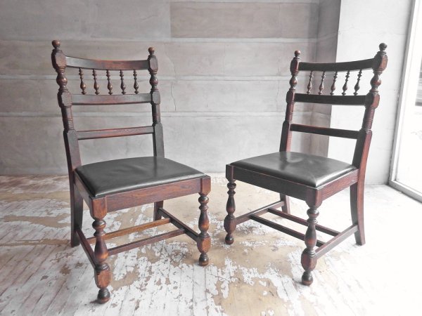 横浜元町 竹中家具 takenaka furniture ダイニングチェア 2脚セット オーク無垢材 ゴシック ♪