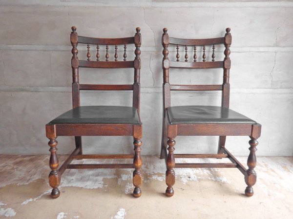横浜元町 竹中家具 takenaka furniture ダイニングチェア 2脚セット オーク無垢材 ゴシック ♪