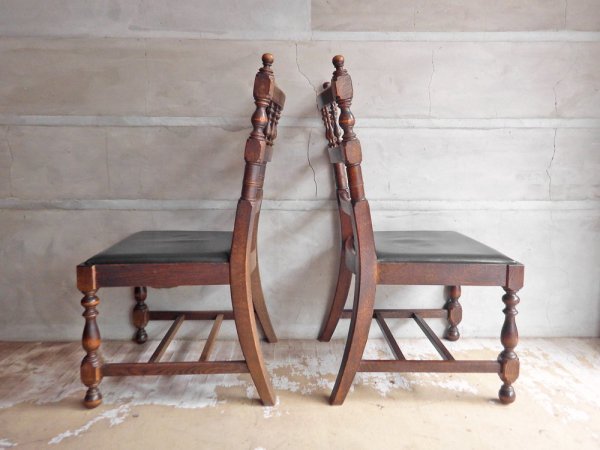 横浜元町 竹中家具 takenaka furniture ダイニングチェア 2脚セット オーク無垢材 ゴシック ♪