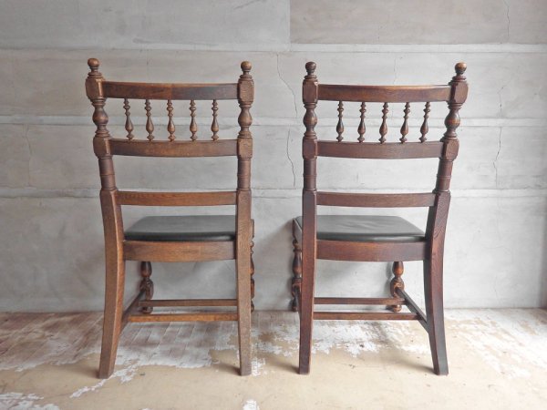 横浜元町 竹中家具 takenaka furniture ダイニングチェア 2脚セット オーク無垢材 ゴシック ♪