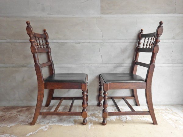 横浜元町 竹中家具 takenaka furniture ダイニングチェア 2脚セット オーク無垢材 ゴシック ♪