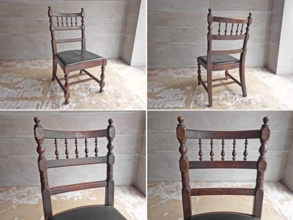 横浜元町 竹中家具 takenaka furniture ダイニングチェア 2脚セット オーク無垢材 ゴシック ♪