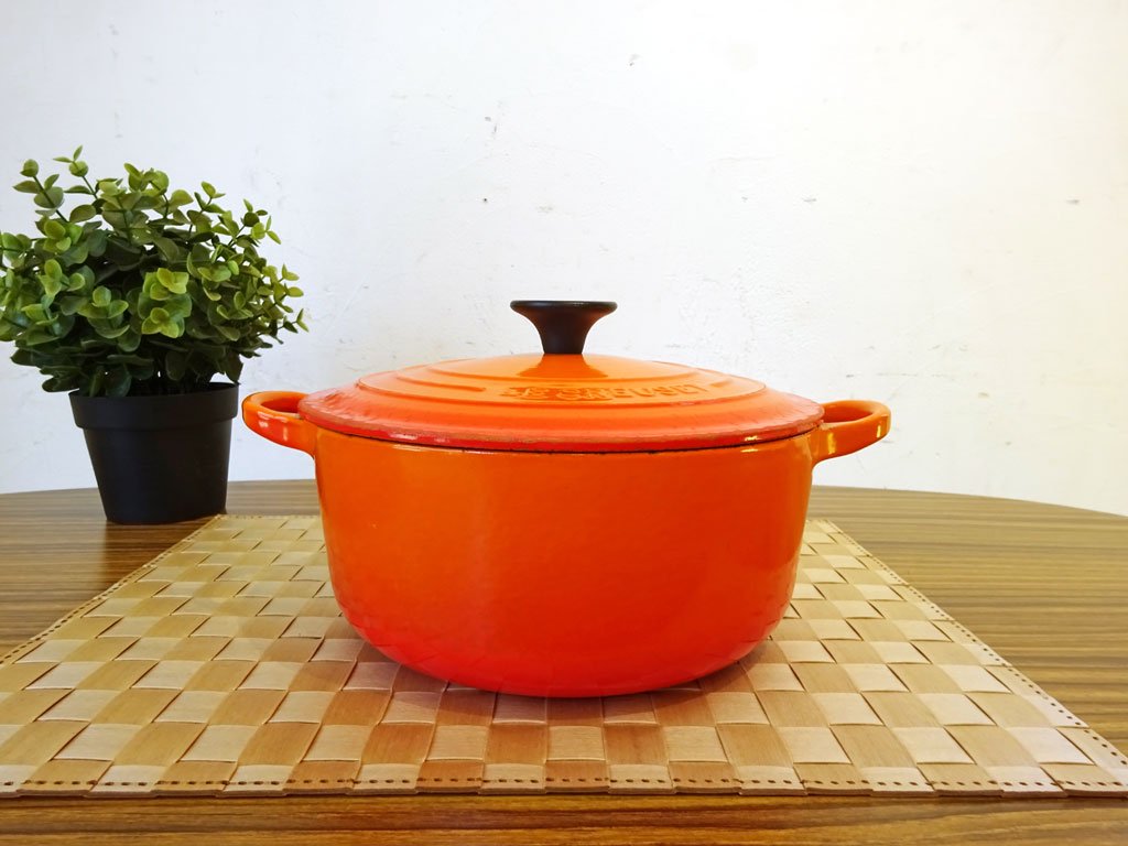 ルクルーゼ Le Creuset ココット・ロンド 両手鍋 20ｃｍ 鋳物ホーロー 鍋 オレンジ フランス IH対応 ★