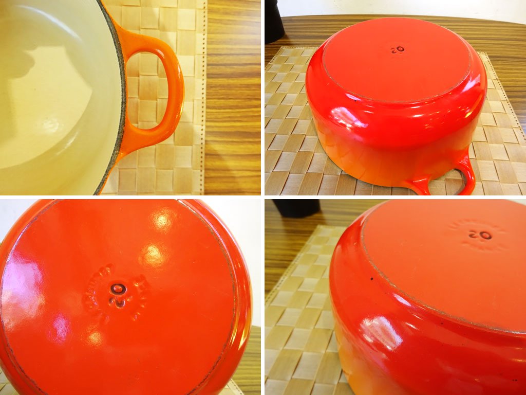 ルクルーゼ Le Creuset ココット・ロンド 両手鍋 20ｃｍ 鋳物ホーロー 鍋 オレンジ フランス IH対応 ★