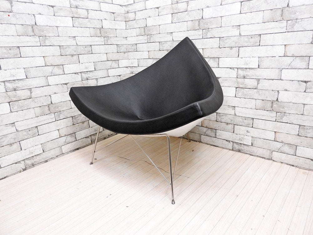 ジョージ・ネルソン Geoge Nelson ココナッツチェア Coconut Chair ブラック プロテインレザー × スチール ミッドセンチュリーデザイン リプロダクト品 ●