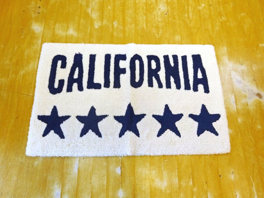 カリフォルニア California ファイブスター ベージュベース ネイビーロゴ 73×45cm キッチンマット 玄関マット クリーニング済 ★