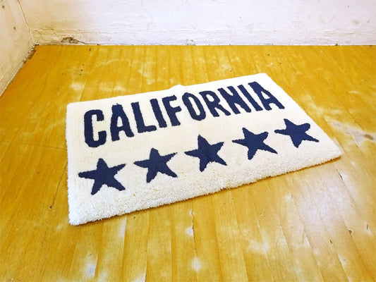 カリフォルニア California ファイブスター ベージュベース ネイビーロゴ 73×45cm キッチンマット 玄関マット クリーニング済 ★