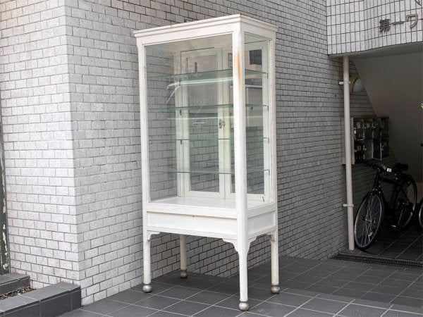 ビンテージ ドクターキャビネット ケビント ホワイト シャビーシック 医療棚 ディスプレイケース ４面ガラス ガラス棚板 ■