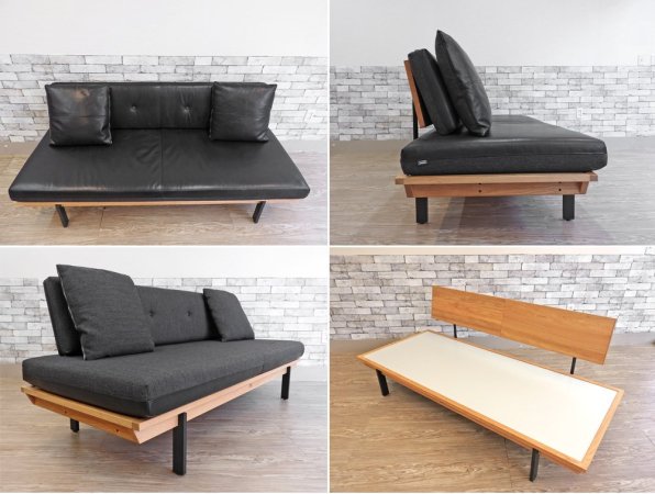 カーフ karf ホルツ ソファ Holz sofa スタイルA クッション2個付き 3Pソファ 本革 × ファブリック オーク材 定価約:465,000- ●