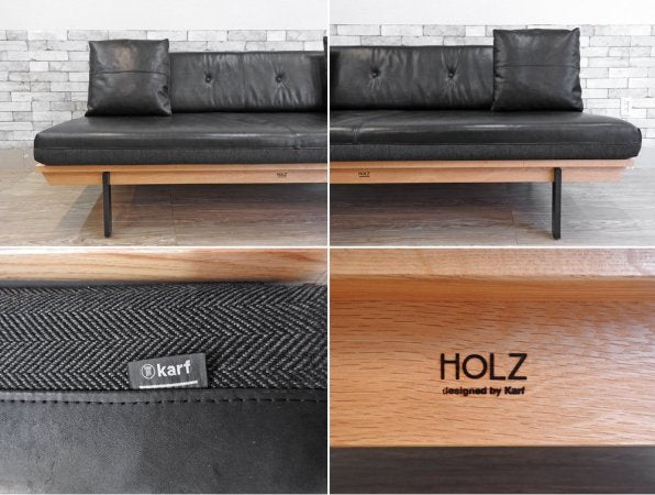 カーフ karf ホルツ ソファ Holz sofa スタイルA クッション2個付き 3Pソファ 本革 × ファブリック オーク材 定価約:465,000- ●