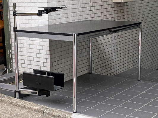 USMハラー USM Haller モジュラーファニチャー Modular Furniture ハラーテーブル W150cm CPUホルダー スイングアーム 高さ調整リング付き ブラックウッド天板 ■