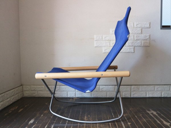 ニーチェア エックス Ny chair X rockingフォールディングチェア  ロッキング ブルー オットマン付き 新居猛 MoMA ◎