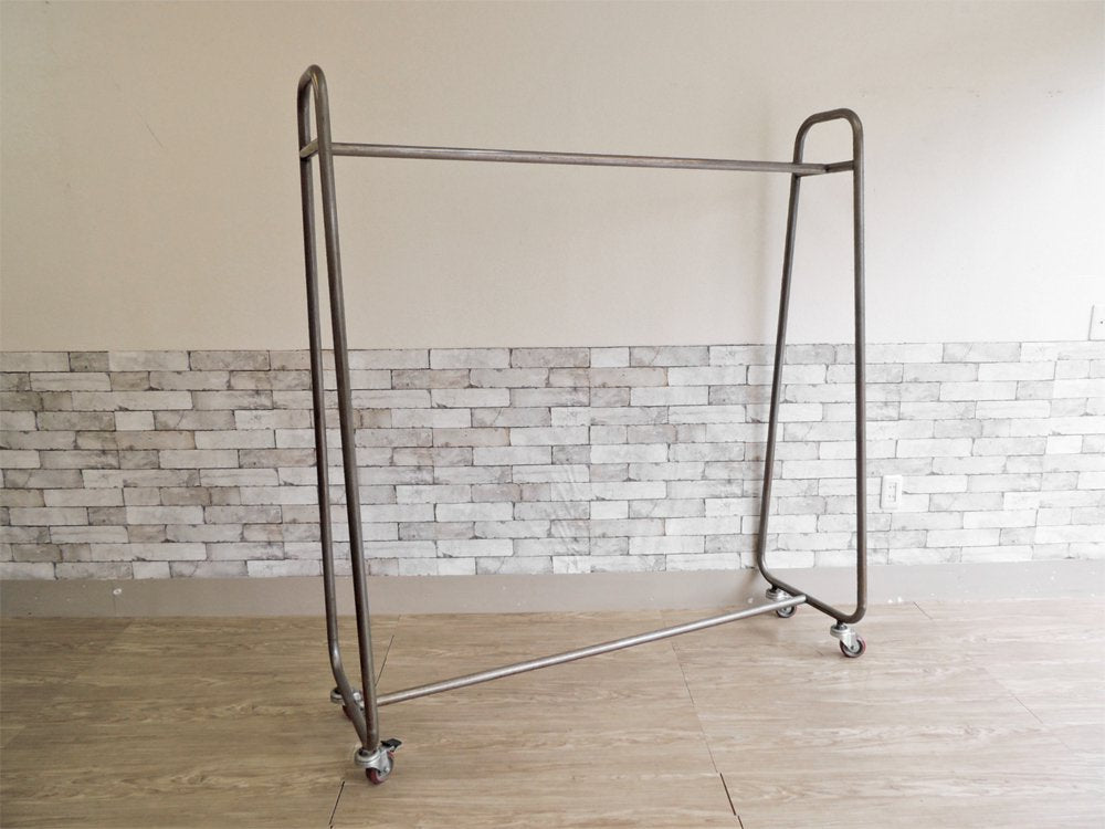 インダストリアルスタイル Industrial style スチール製ハンガーラック コートハンガー シルバー W150cm キャスター付 店舗什器 ●