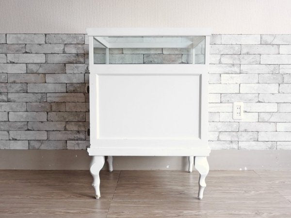 ヨーロピアンアンティークスタイル European Antique Style ガラスショーケース ディスプレイケース ホワイトペイント 猫脚 H88cm 店舗什器 シャビーシック ●