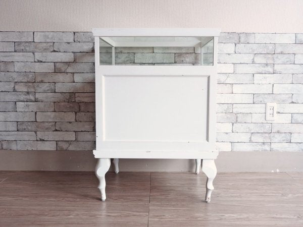 ヨーロピアンアンティークスタイル European Antique Style ガラスショーケース ディスプレイケース ホワイトペイント 猫脚 H88cm 店舗什器 シャビーシック ●