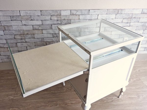 ヨーロピアンアンティークスタイル European Antique Style ガラスショーケース ディスプレイケース ホワイトペイント 猫脚 H88cm 店舗什器 シャビーシック ●