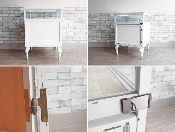 ヨーロピアンアンティークスタイル European Antique Style ガラスショーケース ディスプレイケース ホワイトペイント 猫脚 H88cm 店舗什器 シャビーシック ●