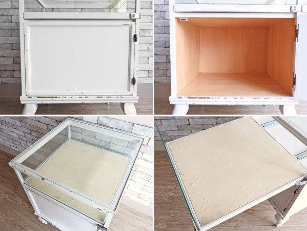 ヨーロピアンアンティークスタイル European Antique Style ガラスショーケース ディスプレイケース ホワイトペイント 猫脚 H88cm 店舗什器 シャビーシック ●
