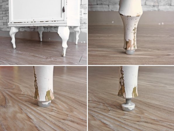 ヨーロピアンアンティークスタイル European Antique Style ガラスショーケース ディスプレイケース ホワイトペイント 猫脚 H88cm 店舗什器 シャビーシック ●