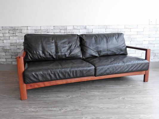 アクタス ACTUS ボスコ A-BOSCO 3S SOFA 3Pソファ チェリー無垢材 レザー 定価約25万円 ●