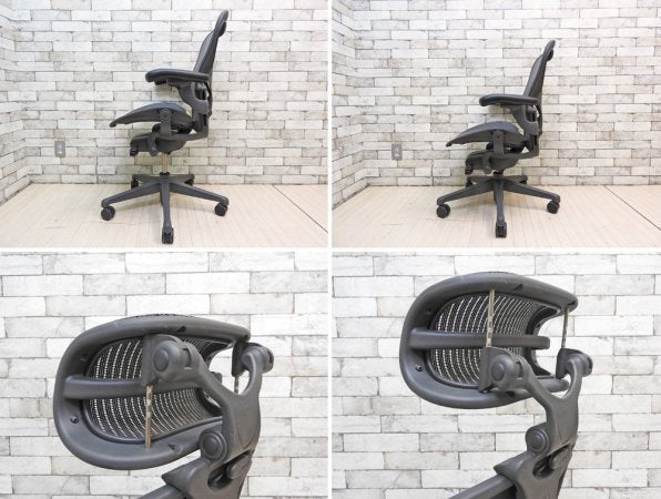 ハーマンミラー Herman Miller アーロンチェア Aeron Chair リマスタード Bサイズ ポスチャーフィットSL グラファイトベース + ヘッドレスト HR-03 ●