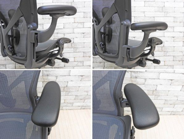 ハーマンミラー Herman Miller アーロンチェア Aeron Chair リマスタード Bサイズ ポスチャーフィットSL グラファイトベース + ヘッドレスト HR-03 ●